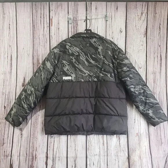PUMA XL Puffy Jacket Full Zip Mens Black Camouflage Military Water Resistant - Picture 3 of 5